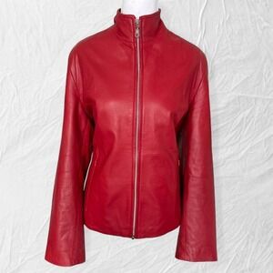 Red leather moto jacket